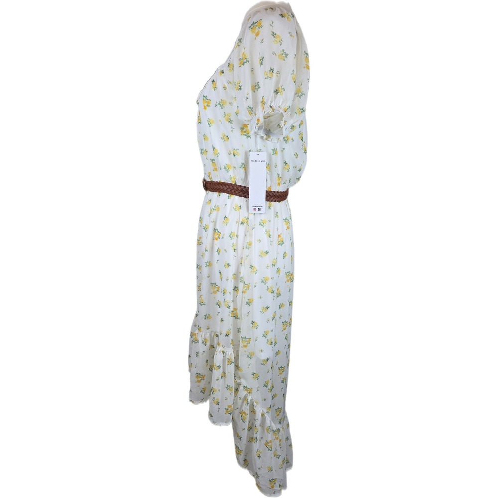 Madden Girl Juniors White Floral High Low Midi Belted Dress Cottagecore - Picture 8 of 11